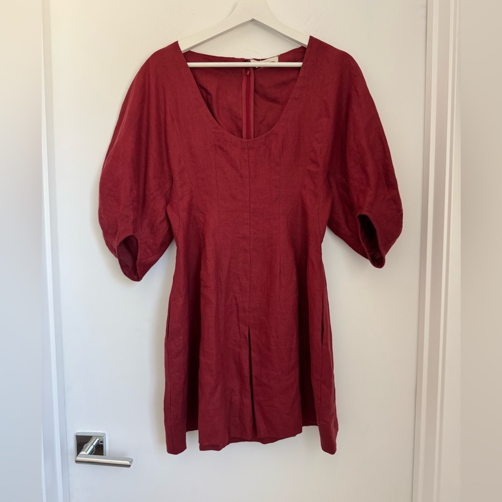 Faithfull the Brand Small Raynara Linen Mini Dress Wine Red - Picture 5 of 12